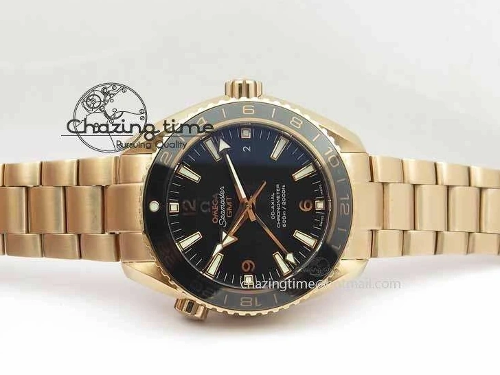 0305 Efficient Planet Ocean GMT 43.5mm RG V6F 1:1 Best Edition Black Dial On RG Bracelet A 8182